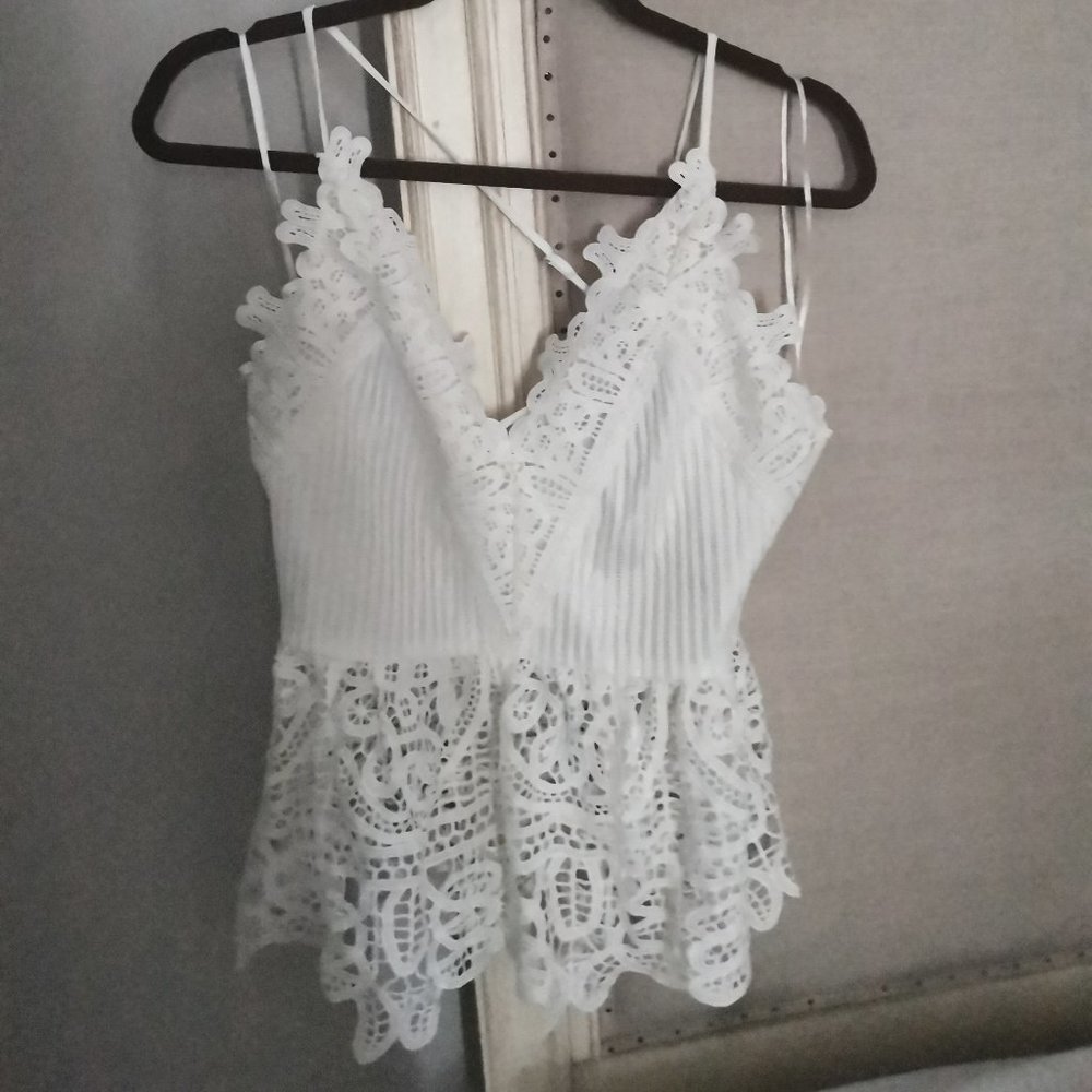 Endless Rose White Lace detail peplum  top